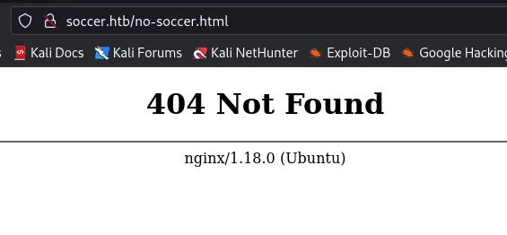 Soccer nginx webserver is showing a 404, Not Found page.